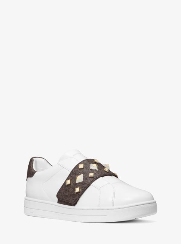 Damske Tenisky Michael Kors Kenna Leather and Studded Logo Biele - Topanky Michael Kors Akcia | ASHXY-2305